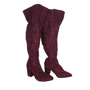 Torrid Womens Over The Knee Boots 10.5 WW Burgundy Red Leopard Print Pointed Toe
